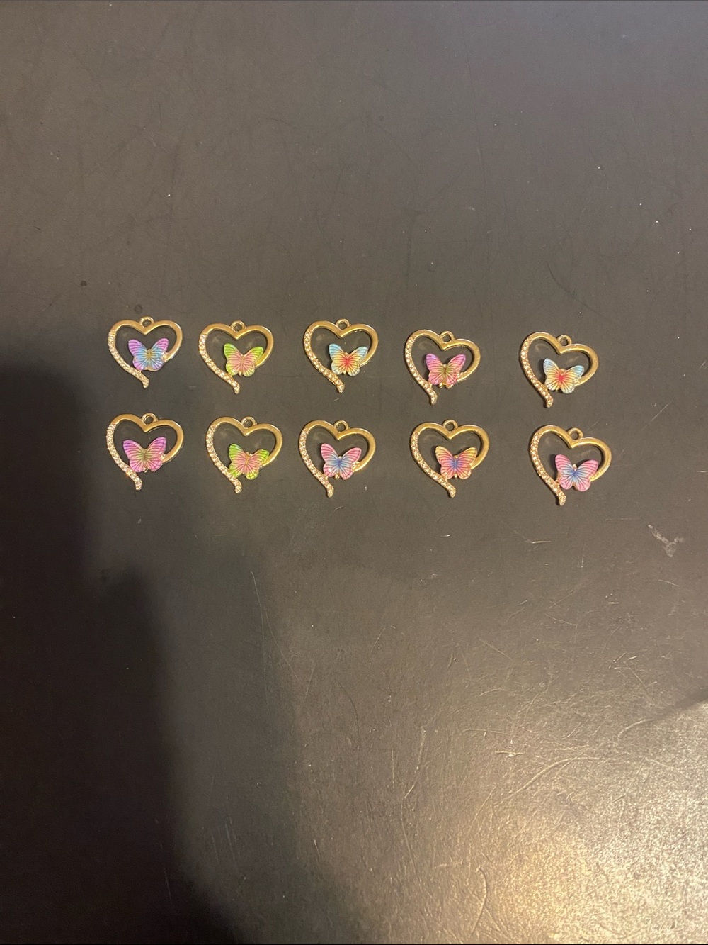 Fashion Jewelry Gold Heart Pendants with Pink and Multicolor Butterfly Accents